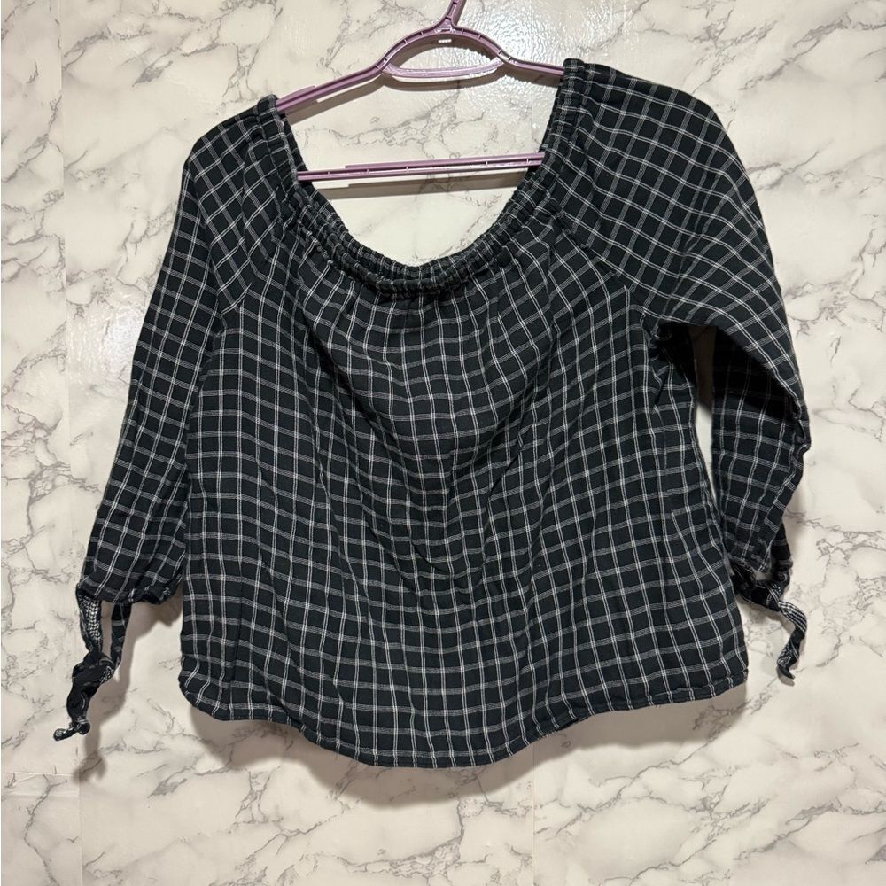Madewell Black and White Checkered Blouse S